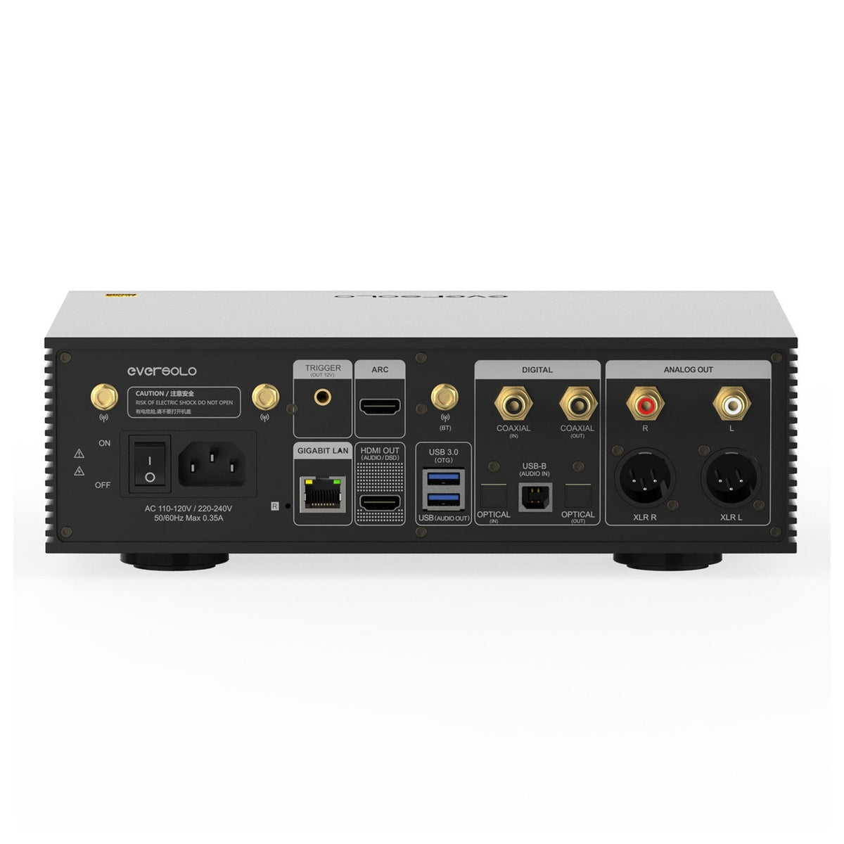 Eversolo DMP-A6 Gen 2 Netzwerk-Streamer Rückansicht mit XLR-, Cinch- und Digitalanschlüssen