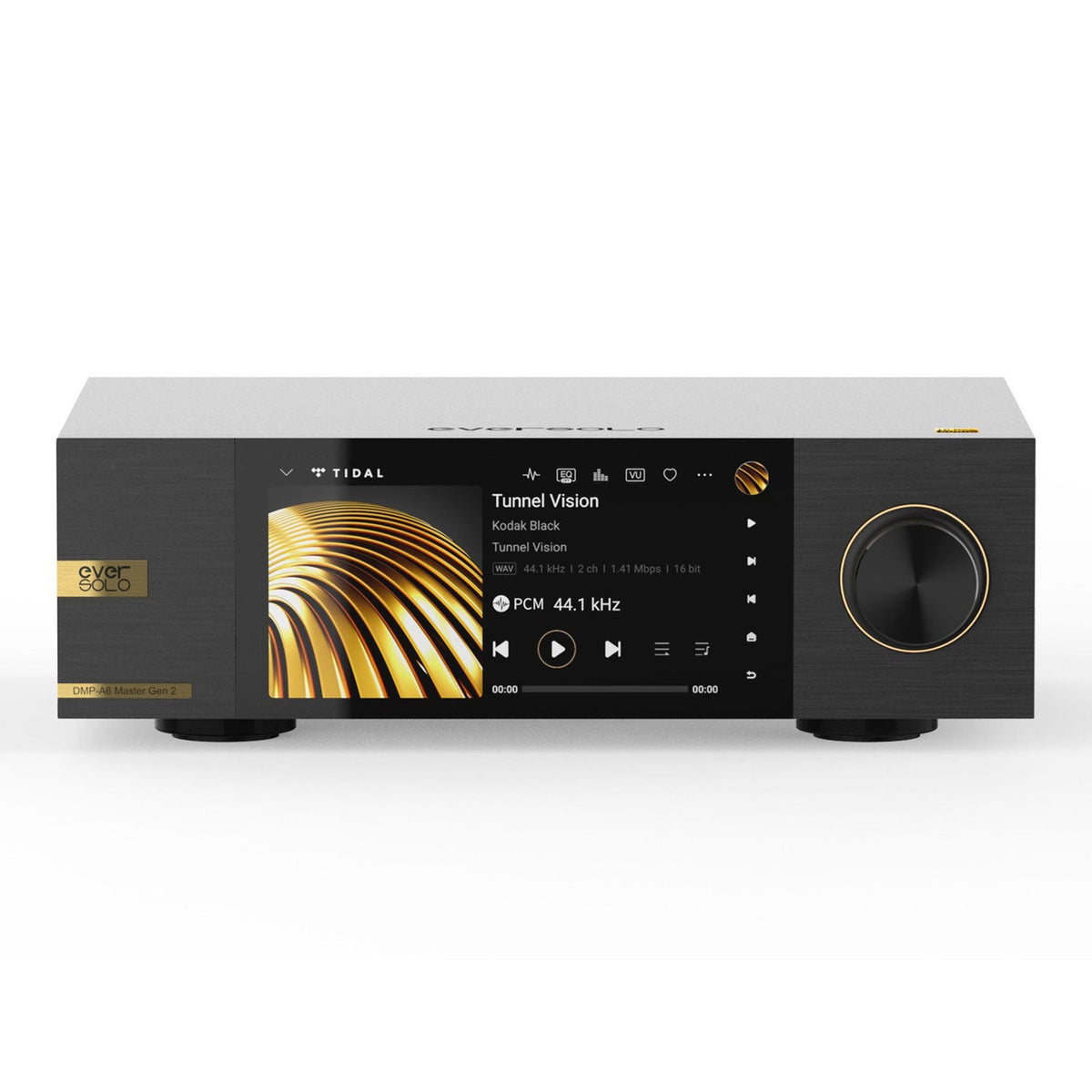 Eversolo DMP-A6 Master Edition Gen 2 Streamer Schwarz Frontansicht mit Touchscreen und Lautstärkeknopf