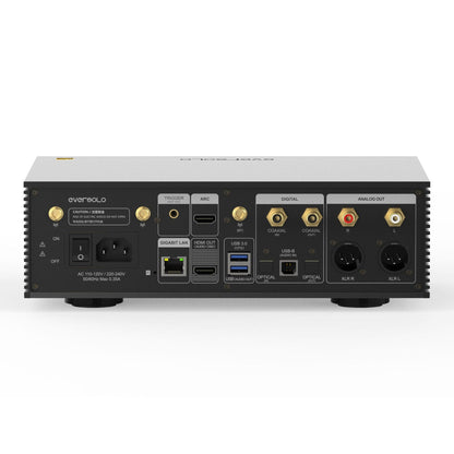 Eversolo DMP-A6 Master Edition Gen 2 Streamer Schwarz Rückansicht mit XLR-, Cinch- und Digitalanschlüssen