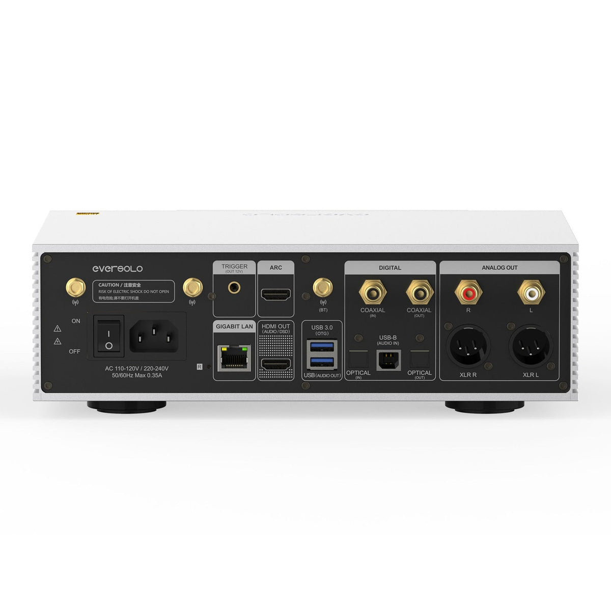 Eversolo DMP-A6 Master Edition Gen 2 Streamer Silber Rückansicht mit XLR-, Cinch- und Digitalanschlüssen