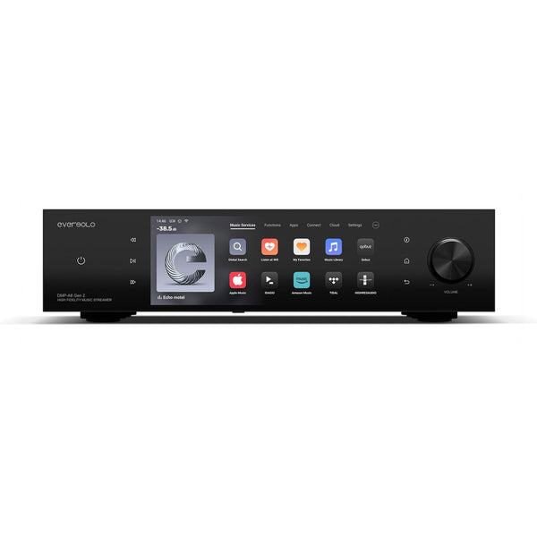 Eversolo DMP-A8 Gen 2 Netzwerk-Streamer Schwarz Frontansicht mit Touchscreen und Lautstärkeknopf