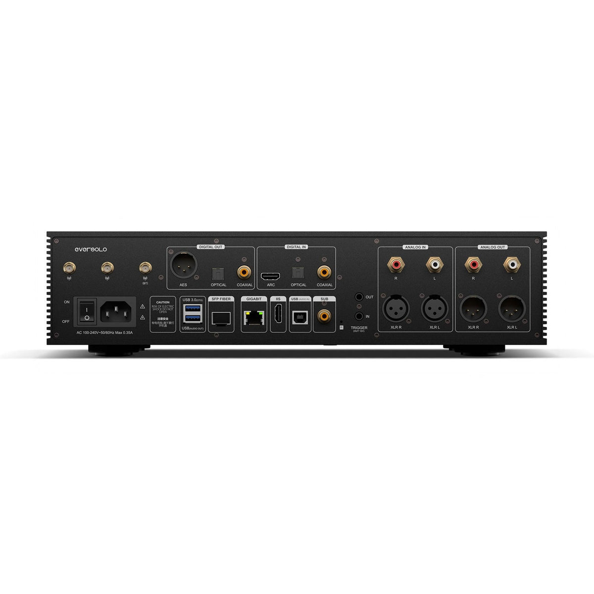Eversolo DMP-A8 Gen 2 Netzwerk-Streamer Schwarz Rückansicht mit XLR-, Cinch- und Digitalanschlüssen
