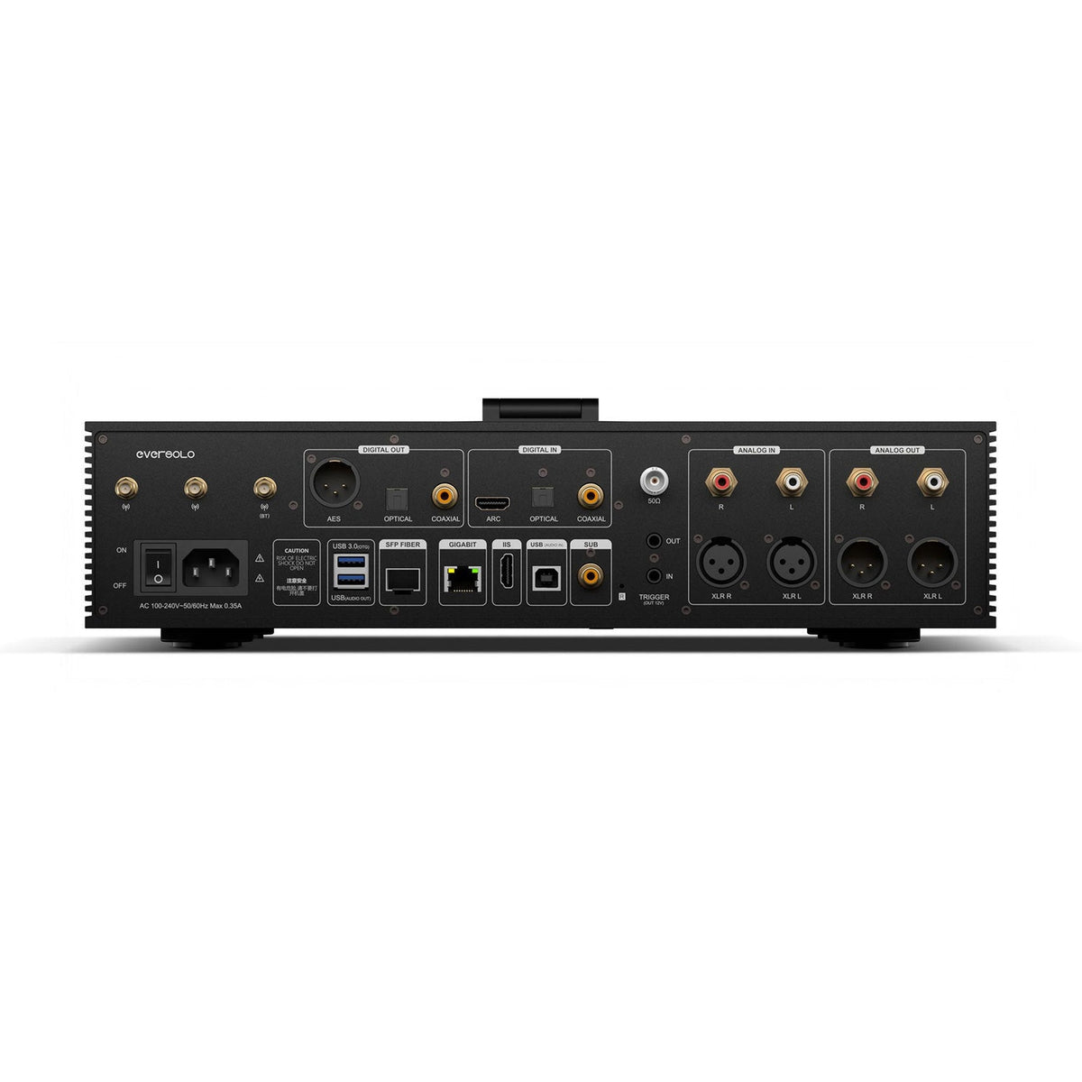 Eversolo DMP-A8 Master Gen 2 Netzwerk-Streamer Rückansicht mit symmetrischen und unsymmetrischen Anschlüssen