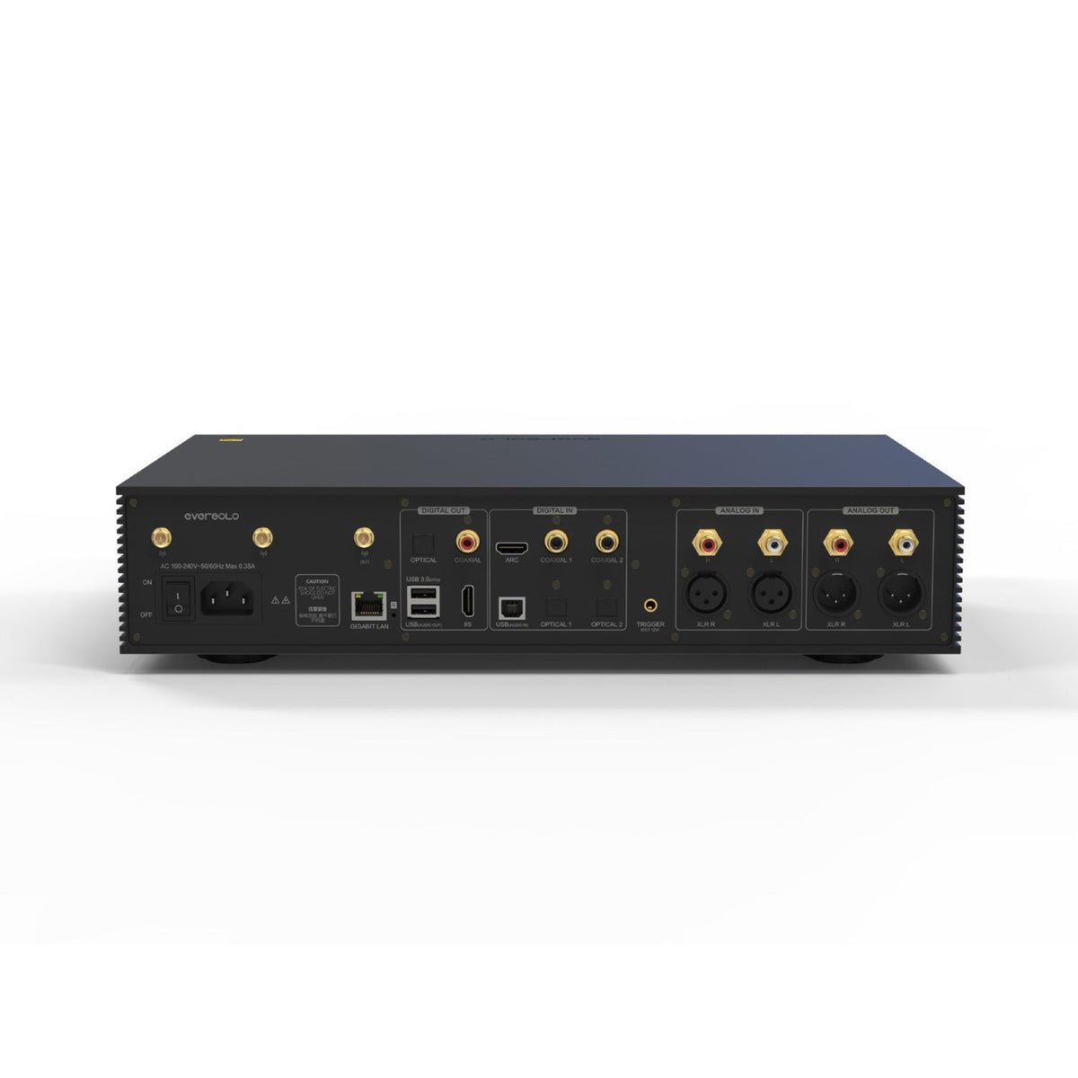 Eversolo DMP-A8 Netzwerk-Streamer Rückansicht mit XLR-, Cinch- und Digitalanschlüssen
