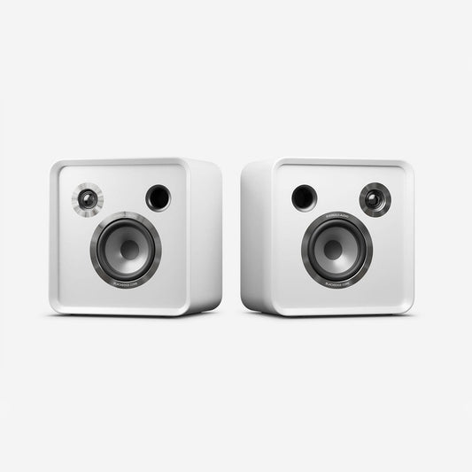 Eversolo SE100 Regallautsprecher Weiss Stereopaar Frontansicht ohne Abdeckung