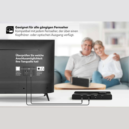 Faller OSKAR TV-Sprachverstärker Anschlussdiagramm für optischen und analogen Audioausgang am Fernseher