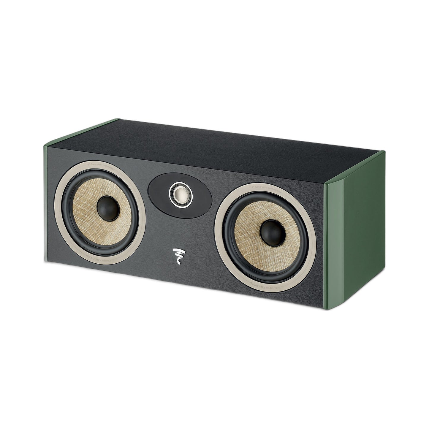 Focal Aria EVO X Center-Lautsprecher Moosgrün Hochglanz Schrägansicht ohne Abdeckung