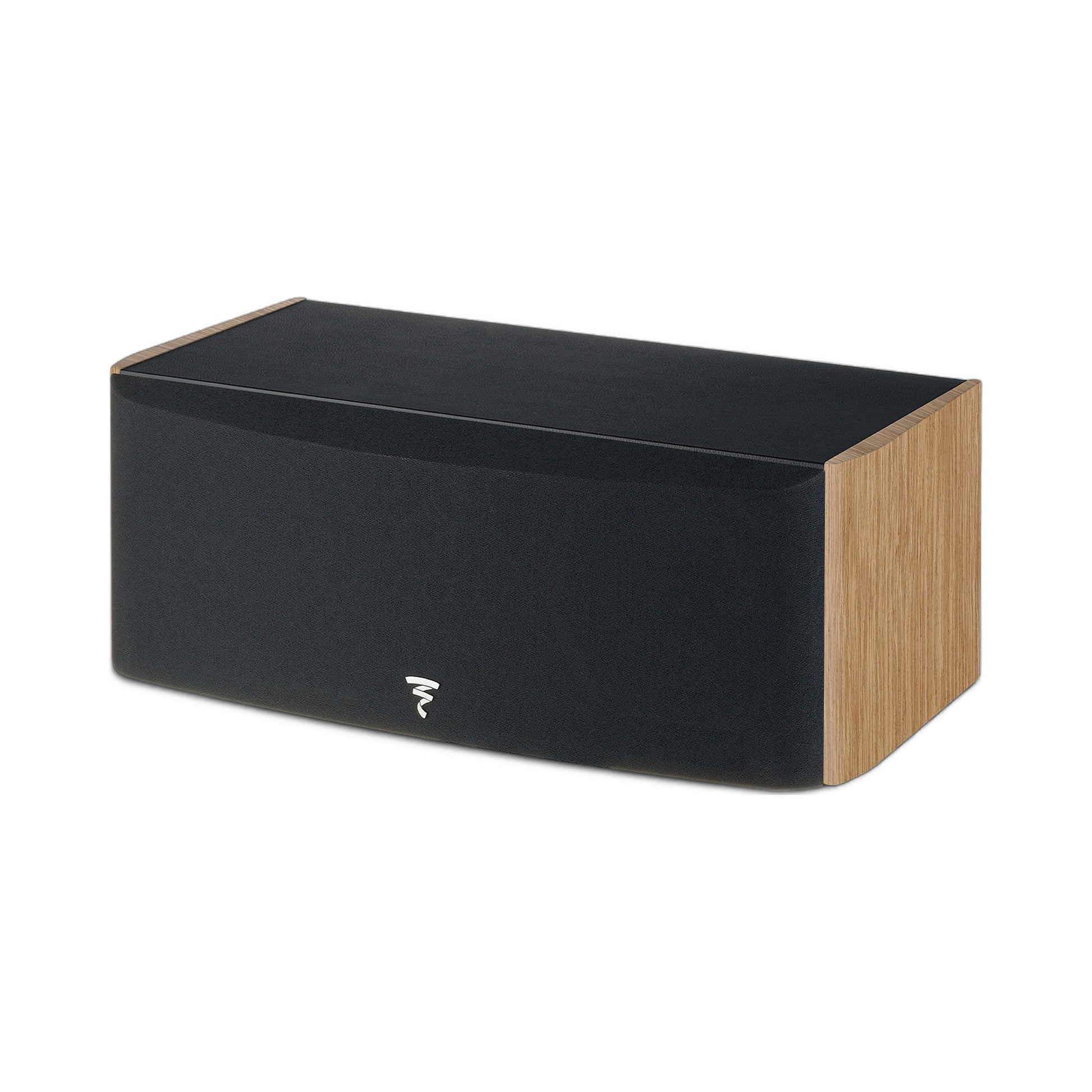 Focal Aria EVO X Center-Lautsprecher Nussbaum Schrägansicht mit montierter Abdeckung