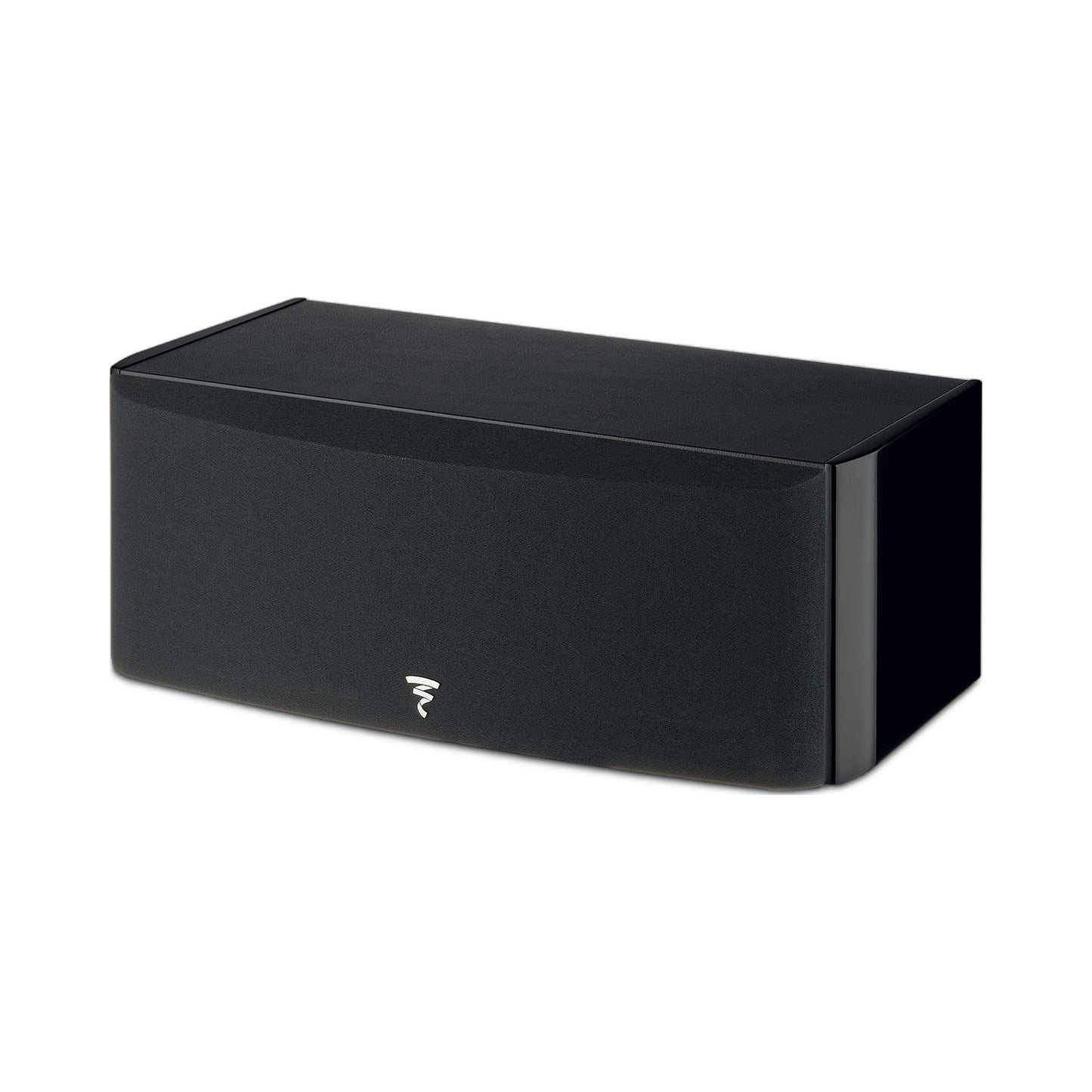 Focal Aria EVO X Center-Lautsprecher Schwarz Hochglanz Schrägansicht mit montierter Abdeckung