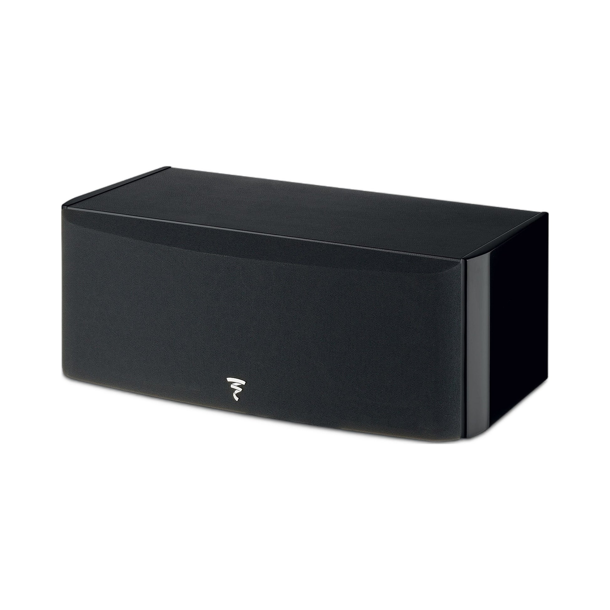Focal Aria EVO X Center-Lautsprecher Schwarz Hochglanz Schrägansicht mit montierter Abdeckung