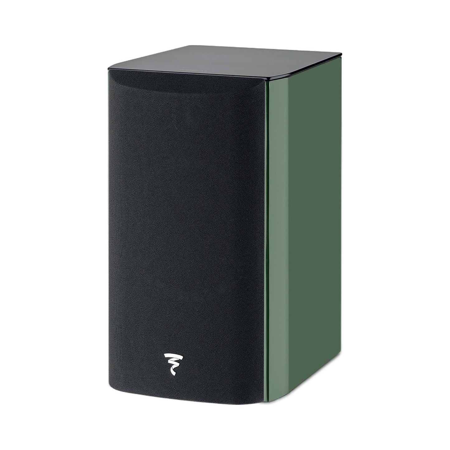 Focal Aria EVO X N°1 Regallautsprecher Moosgrün Hochglanz Schrägansicht mit aufgesetzter Abdeckung