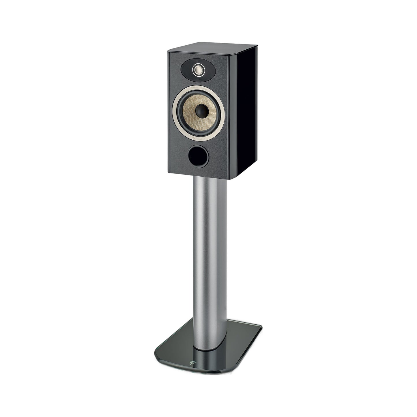 Focal Aria EVO X N°1 Regallautsprecher Schwarz Hochglanz Frontansicht auf Lautsprecherständer