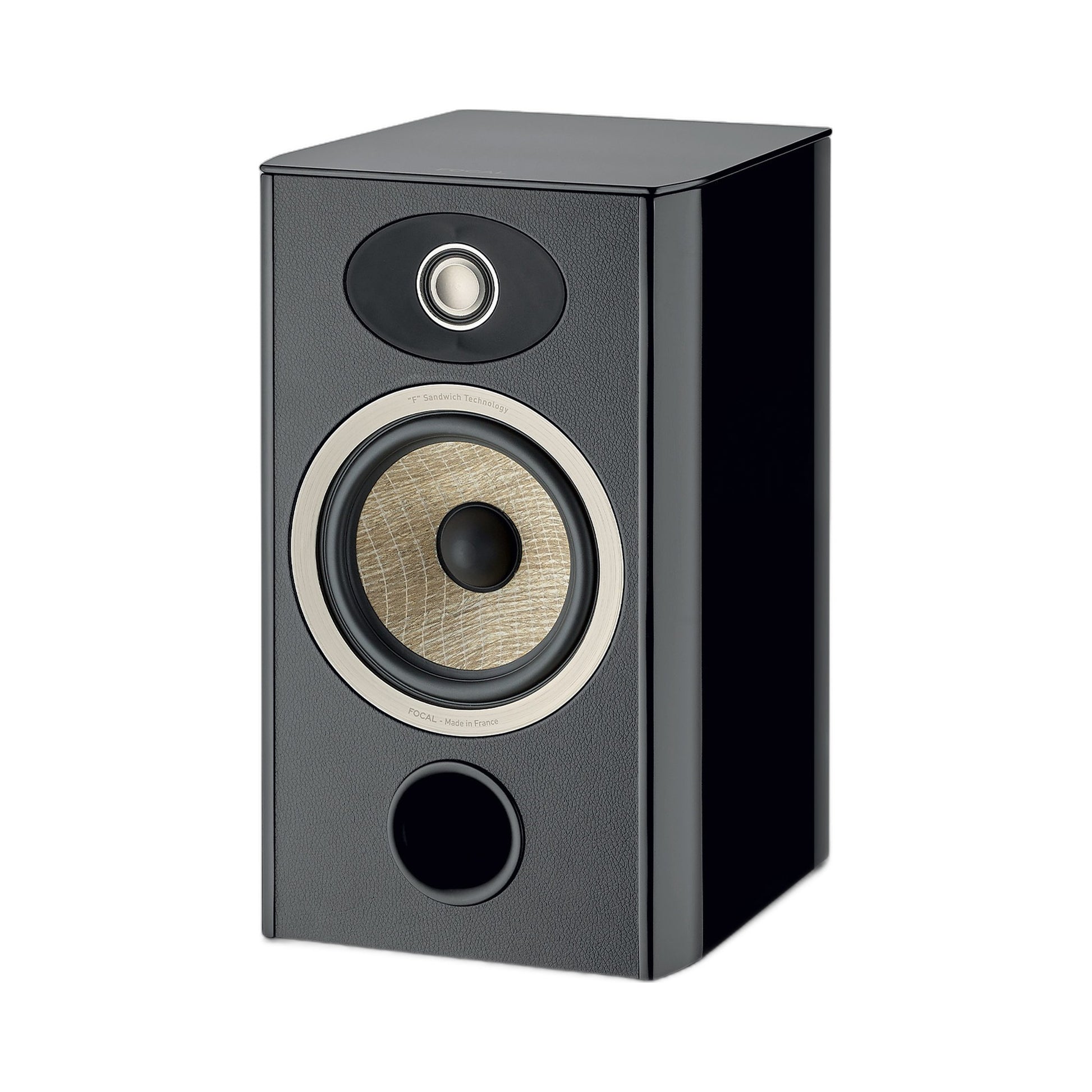 Focal Aria EVO X N°1 Regallautsprecher Schwarz Hochglanz Schrägansicht ohne Abdeckung
