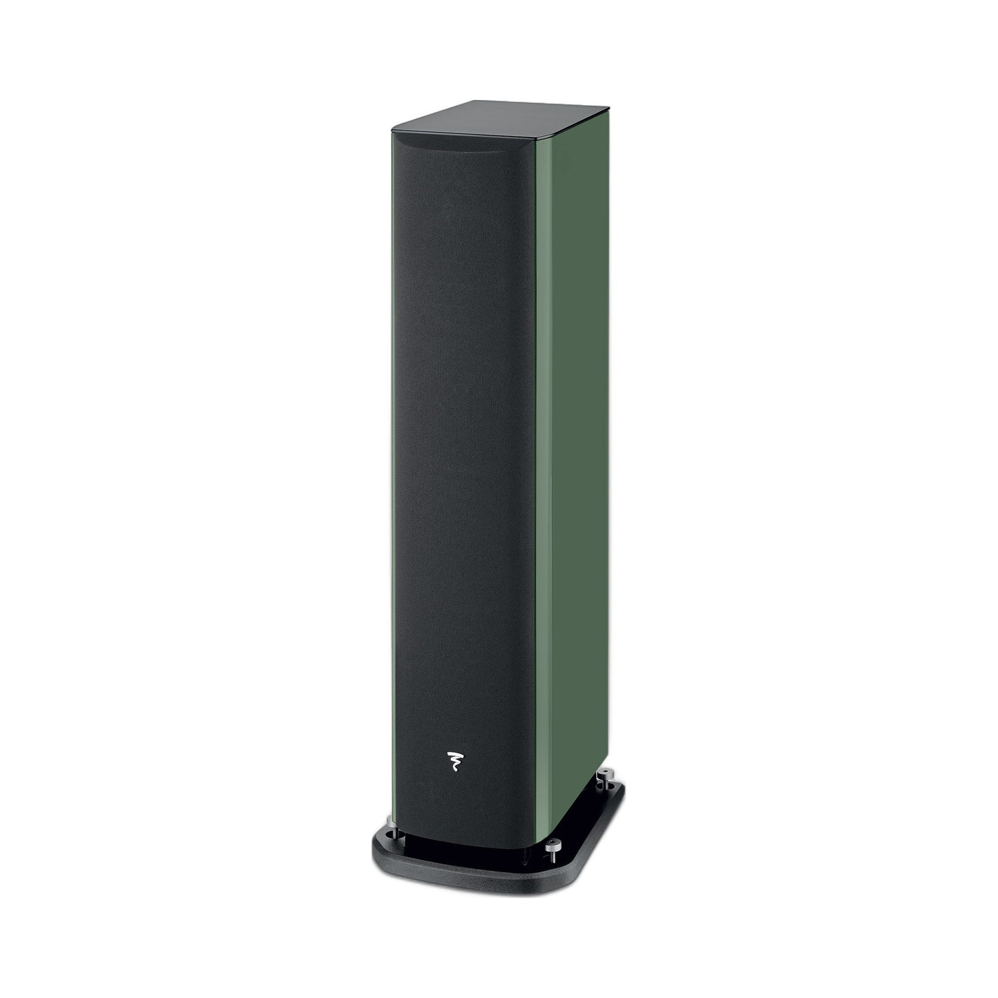Focal Aria EVO X N°2 Standlautsprecher Moosgrün Hochglanz Schrägansicht mit Abdeckung