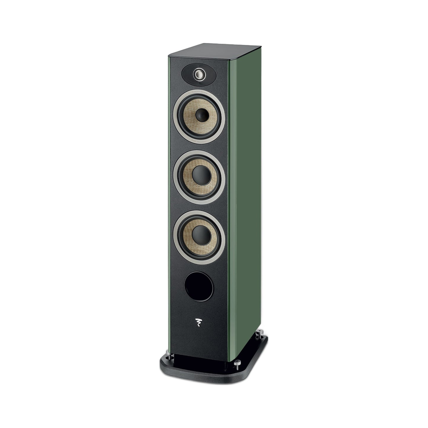 Focal Aria EVO X N°2 Standlautsprecher Moosgrün Hochglanz Schrägansicht ohne Abdeckung