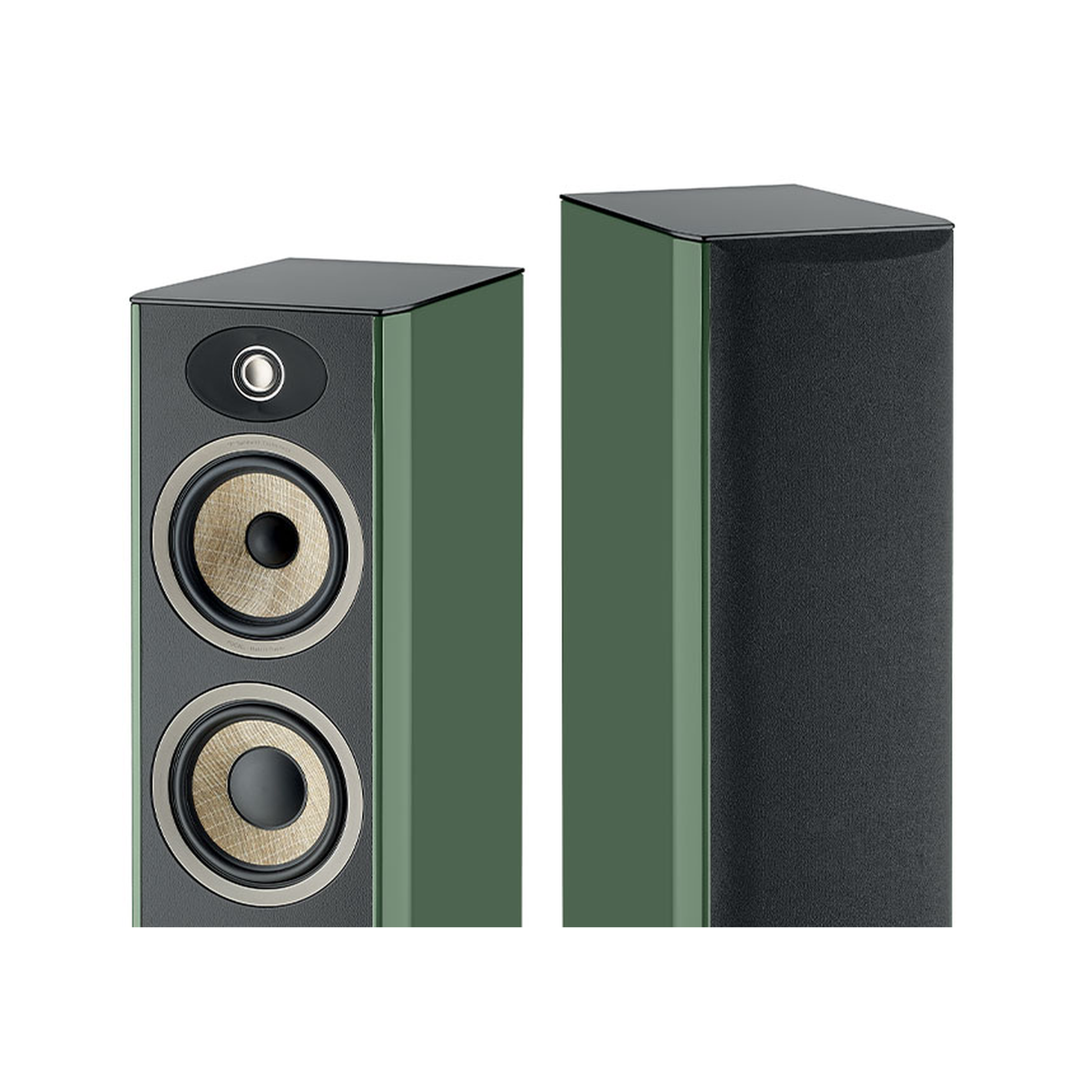 Focal Aria EVO X N°3 Standlautsprecher Moosgrün Hochglanz Detailansicht Gehäuseoberteile ohne und mit Abdeckung
