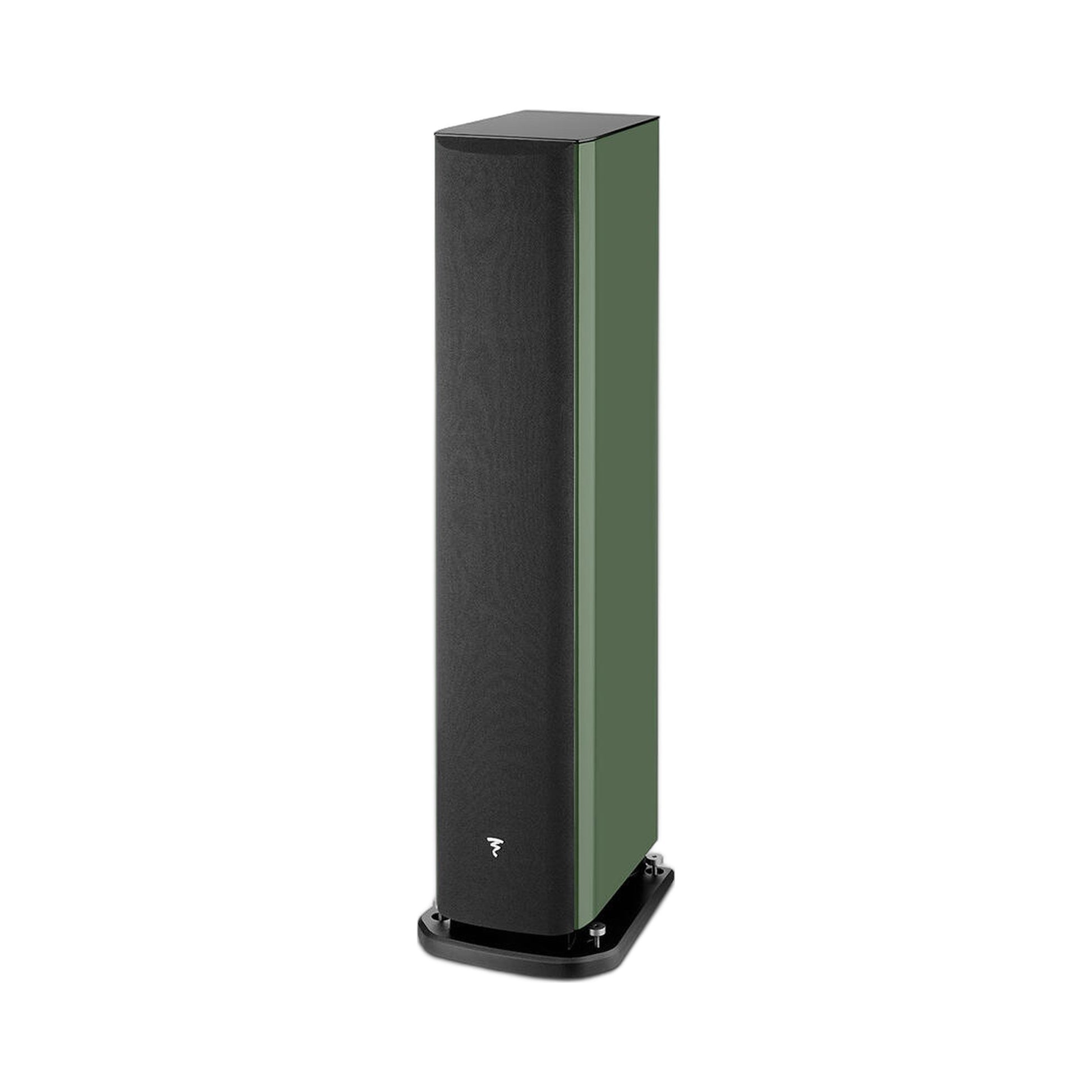 Focal Aria EVO X N°3 Standlautsprecher Moosgrün Hochglanz Schrägansicht mit Abdeckung