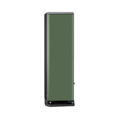 Focal Aria EVO X N°3 Standlautsprecher Moosgrün Hochglanz Seitenansicht mit Abdeckung