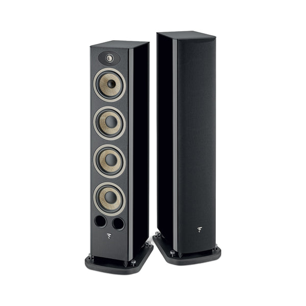 Focal Aria EVO X N°3 Standlautsprecher Schwarz Hochglanz Stereopaar, links ohne, rechts mit Abdeckung
