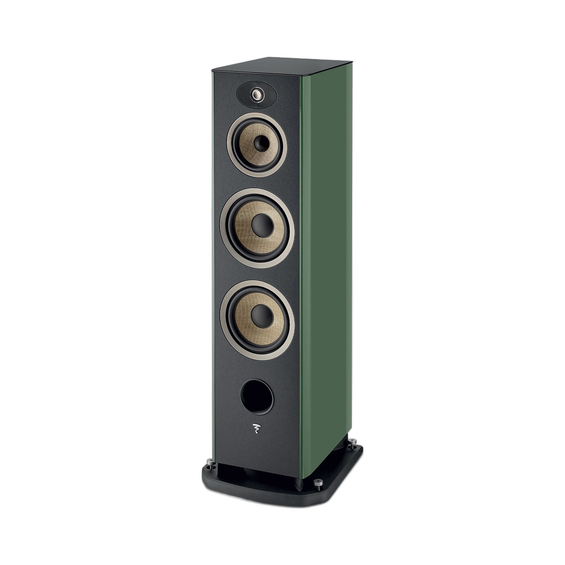 Focal Aria EVO X N°4 Standlautsprecher Moosgrün Hochglanz Schrägansicht ohne Abdeckung