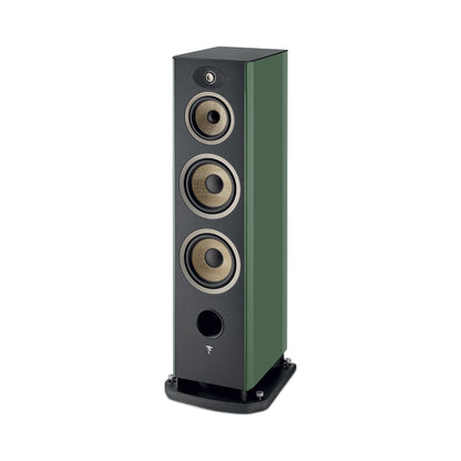Focal Aria EVO X N°4 Standlautsprecher Moosgrün Hochglanz Schrägansicht ohne Abdeckung