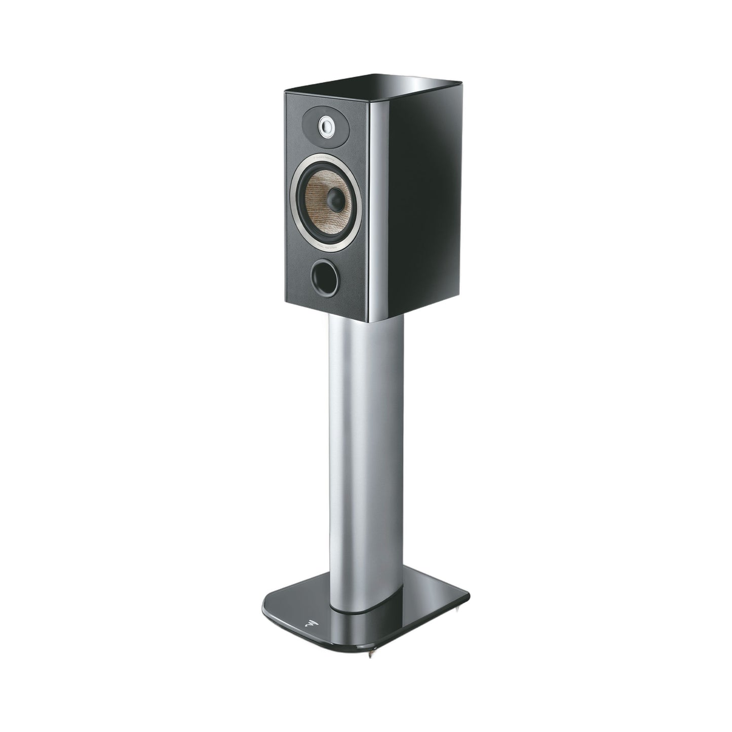 Focal Aria S900 Lautsprecher-Ständer Frontansicht mit aufgesetztem Aria EVO X N°1 Regallautsprecher