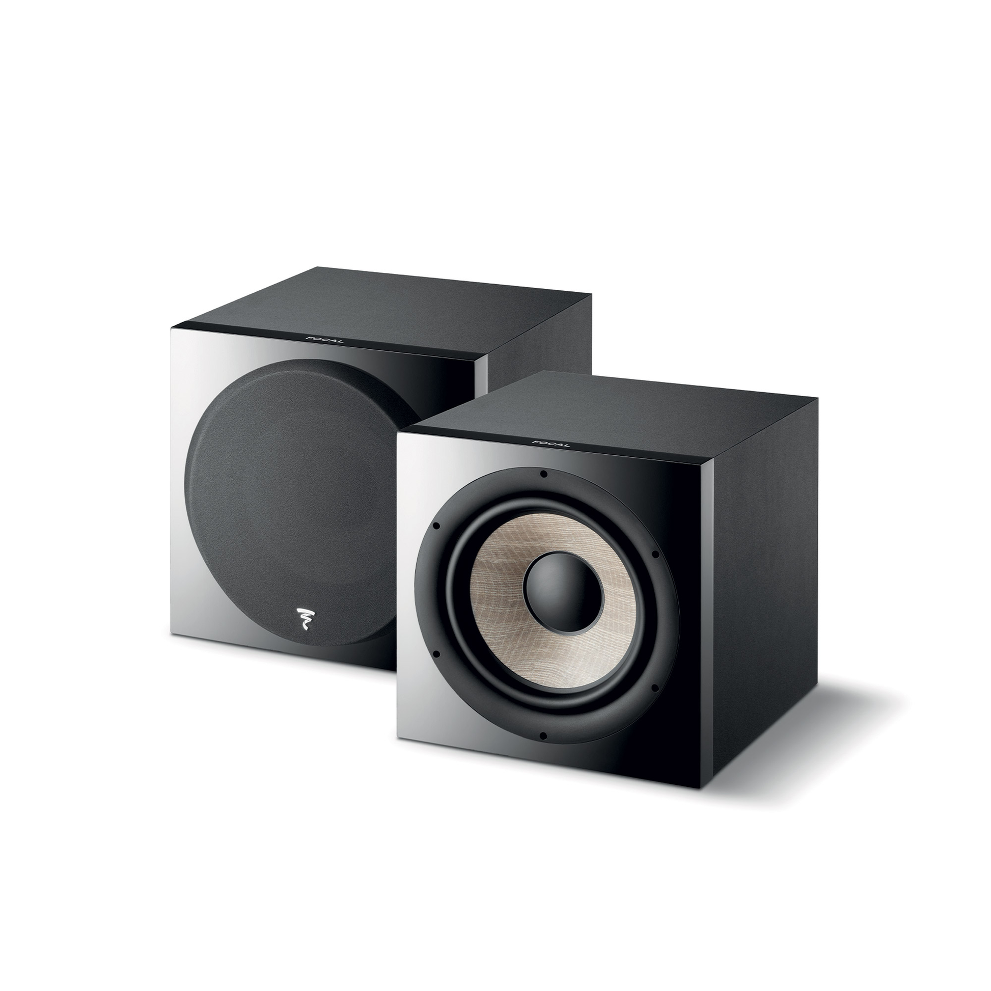 Focal SUB 1000F Aktiv-Subwoofer 30 cm Schwarz Setansicht mit und ohne montierte Abdeckung