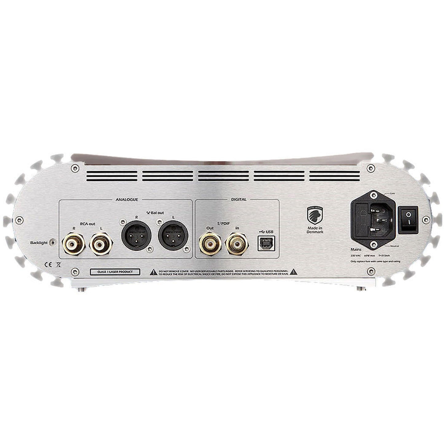 Gato Audio CDD-1 AE CD-Player & DAC Schwarz Hochglanz Rückansicht mit XLR, Cinch, S/PDIF, USB und Netzanschluss