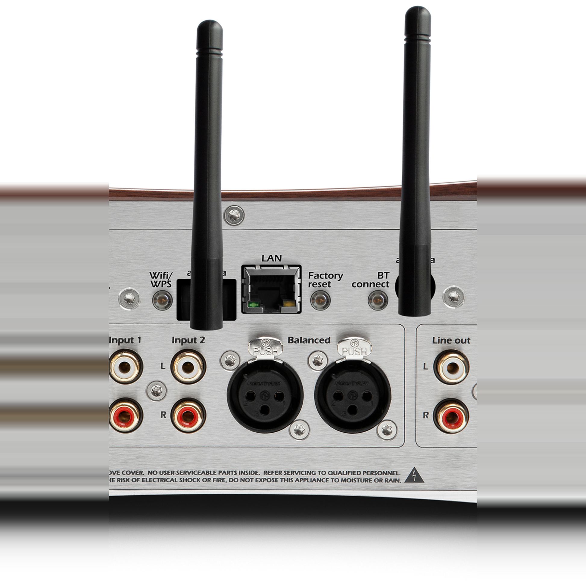 Gato Audio DIA-400S NPM Streaming-Verstärker Schwarz Hochglanz mit Cinch, XLR und LAN, Anschlussfeld