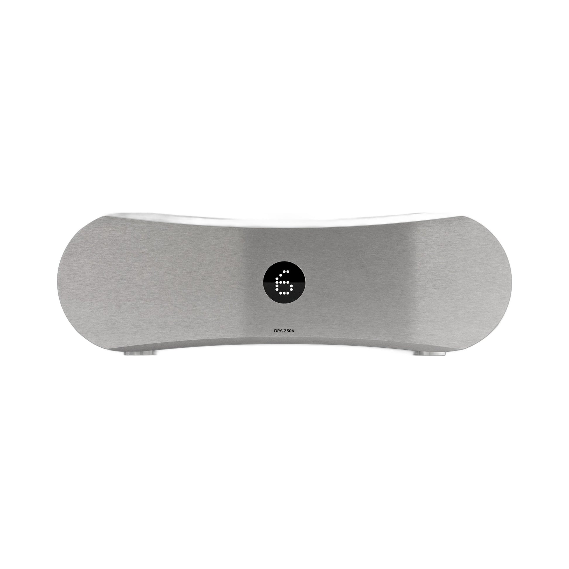 Gato Audio DPA-2506 Mehrkanal-Endverstärker Schwarz Hochglanz Frontansicht mit Punktmatrix-Display und Aluminiumfront