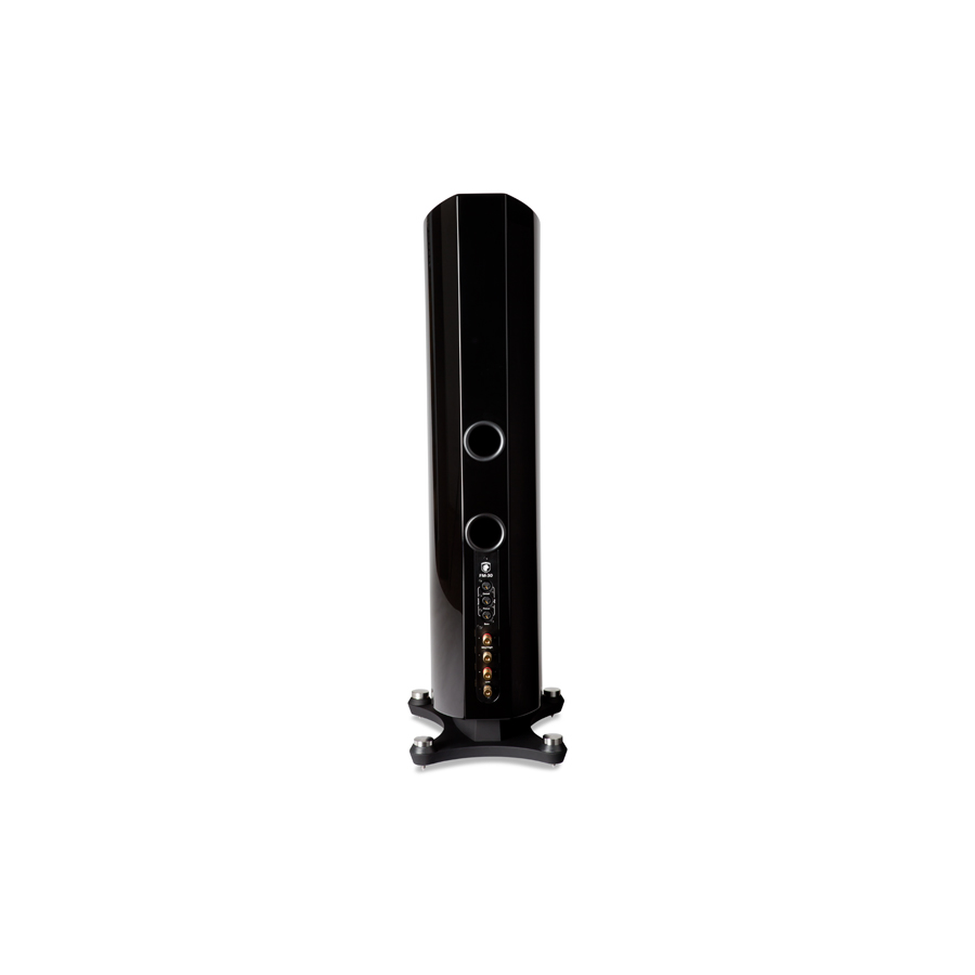 Gato Audio FM-50 Standlautsprecher Schwarz Hochglanz Rückansicht mit Bassreflexport und Anschlussfeld
