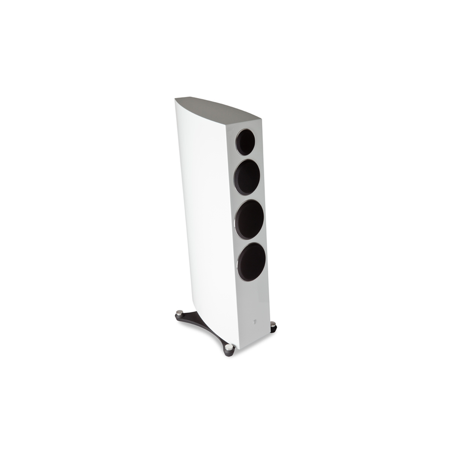 Gato Audio FM-50 Standlautsprecher Weiss Hochglanz Schrägansicht mit aufgesetzter Bespannung