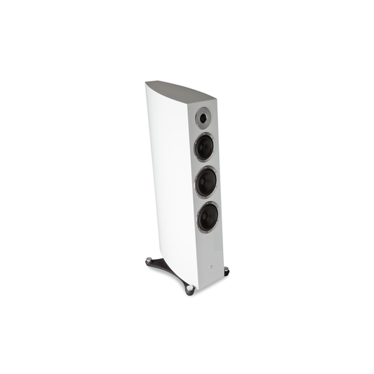 Gato Audio FM-50 Standlautsprecher Weiss Hochglanz Schrägansicht ohne Bespannung