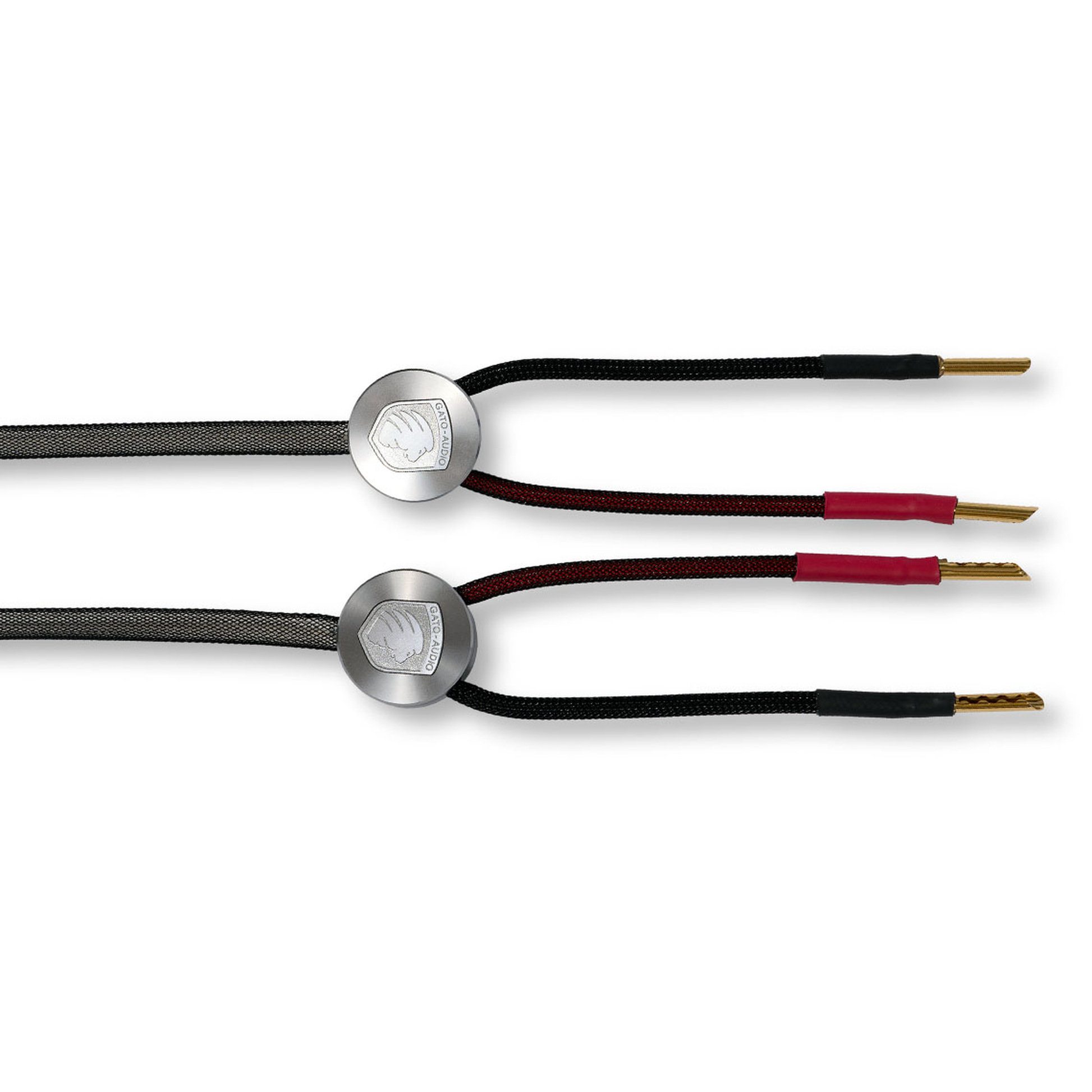 Gato Audio FTC White Lautsprecherkabel Detailansicht Kabelpaar mit Verteilermodulen und Aderabgang
