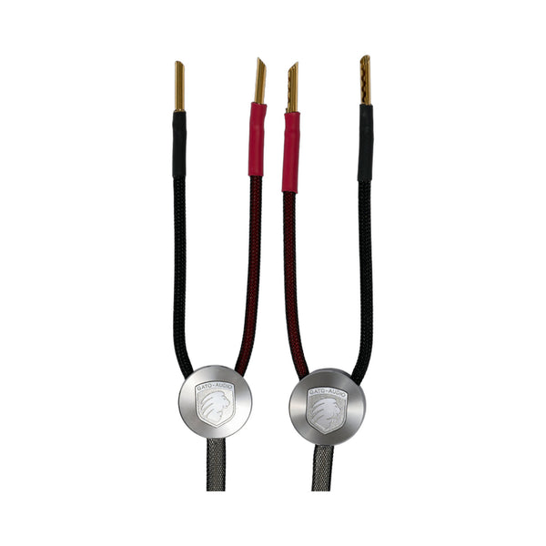 Gato Audio FTC White Lautsprecherkabel Paaransicht mit Verteilermodulen und Bananensteckern