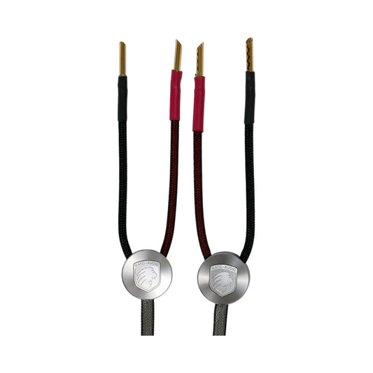 Gato Audio FTC White Lautsprecherkabel Paaransicht mit Verteilermodulen und Bananensteckern
