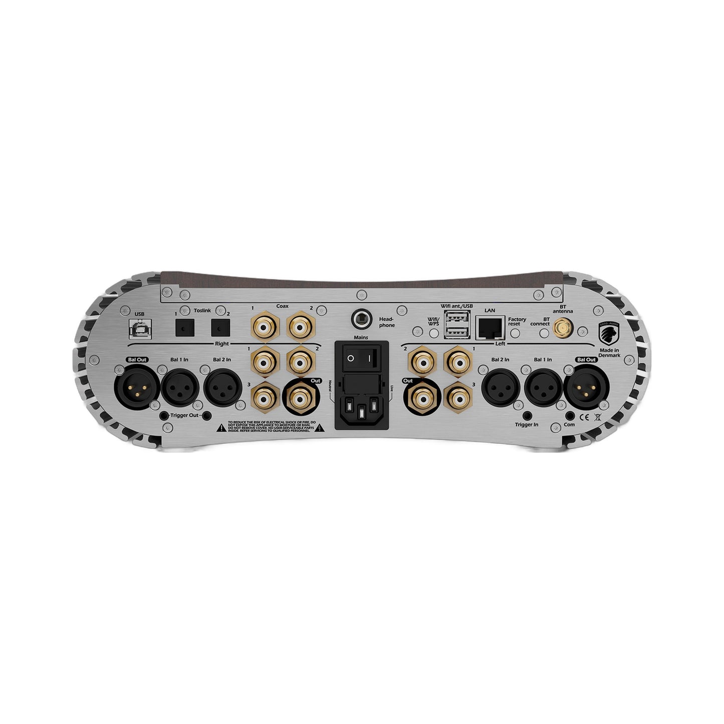 Gato Audio PRE-1 Vorverstärker Schwarz Hochglanz Anschlussfeld mit ESS-1 DAC und NPM-2 Netzwerkmodul, LAN und WLAN