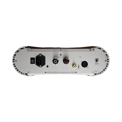 Gato Audio PWR-222 Mono-Endverstärker Weiss Hochglanz Rückansicht mit Lautsprecherklemmen, XLR- und Cinch-Eingang