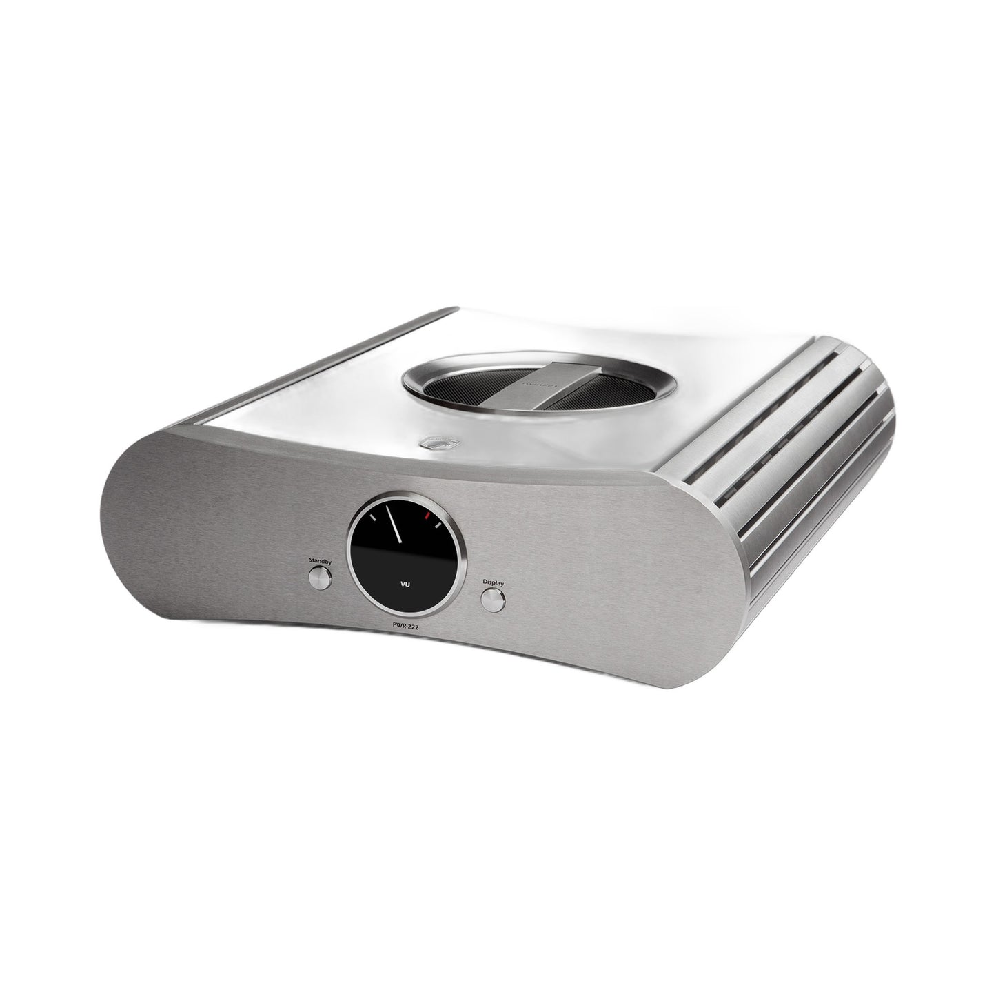 Gato Audio PWR-222 Mono-Endverstärker Weiss Hochglanz Schrägansicht mit Aluminiumfront und Hochglanz-Deckplatte