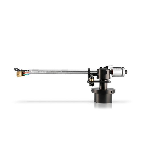Gold Note B-7 Ceramic 9-Zoll-Tonarm Seitenansicht mit Titan-Armrohr und schwarzer Armbasis