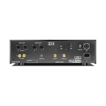 Gold Note CD-1000 MKII Deluxe DSD CD-Player Rückansicht in Silber, mit XLR-, Cinch- und USB-Anschlüssen
