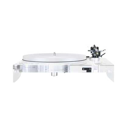 Gold Note Valore 425 Plus Plattenspieler Acryl Frontansicht mit Acrylzarge und Plattenteller