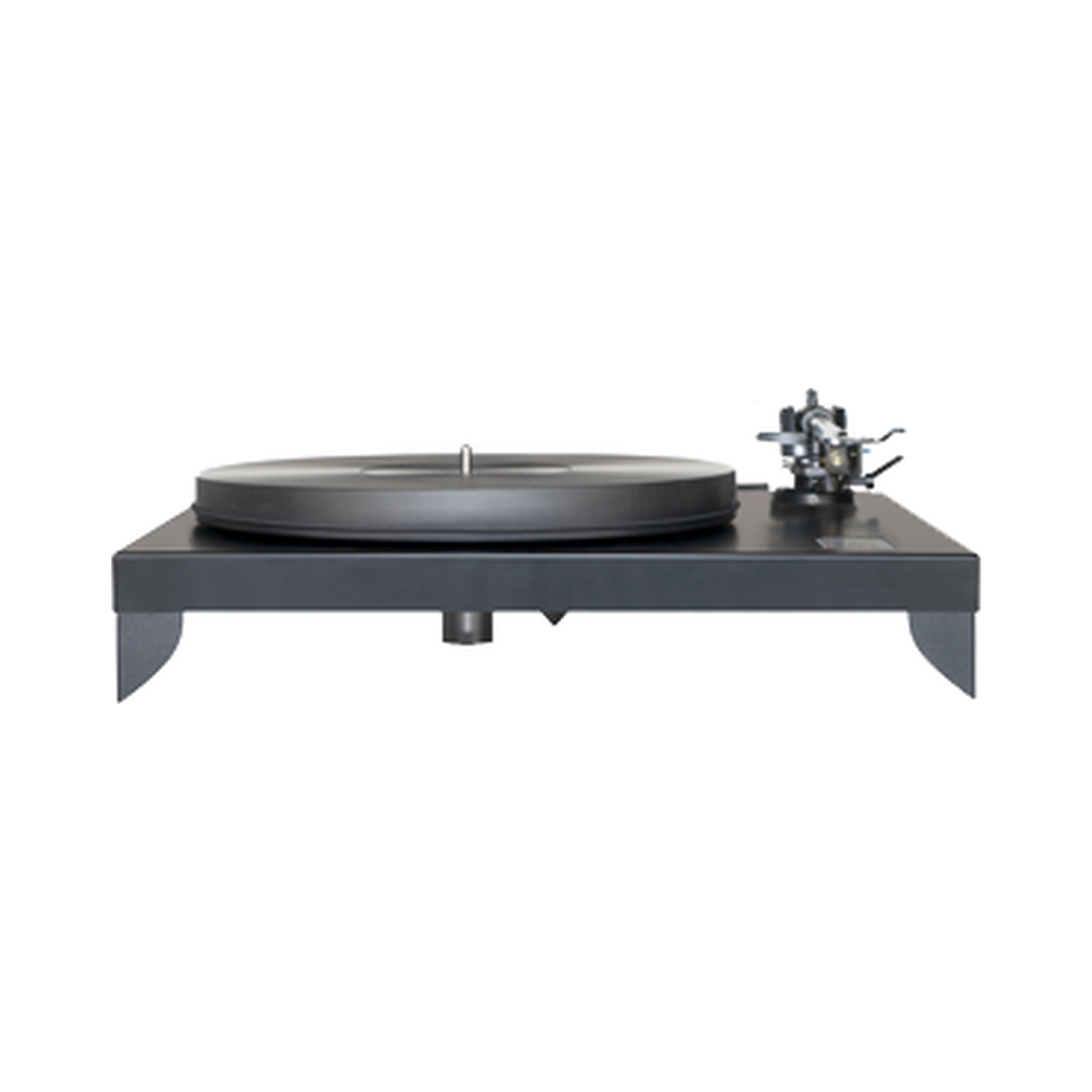 Gold Note Valore 425 Plus Plattenspieler Schwarz Frontansicht mit Plattenteller und Tonarm