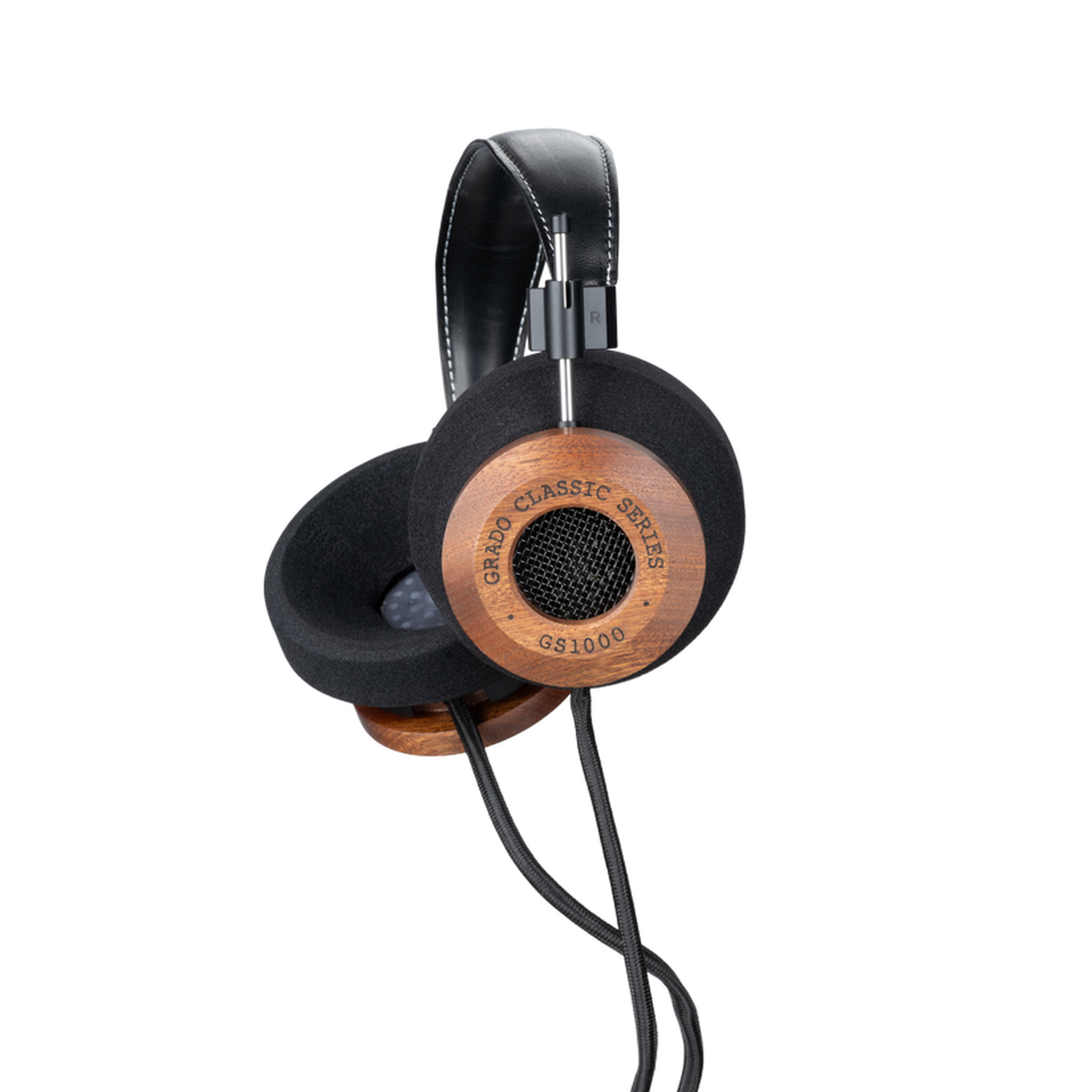 Grado Classic GS1000 Open-Back-Kopfhörer Schrägansicht mit Holzgehäuse und Ohrpolster