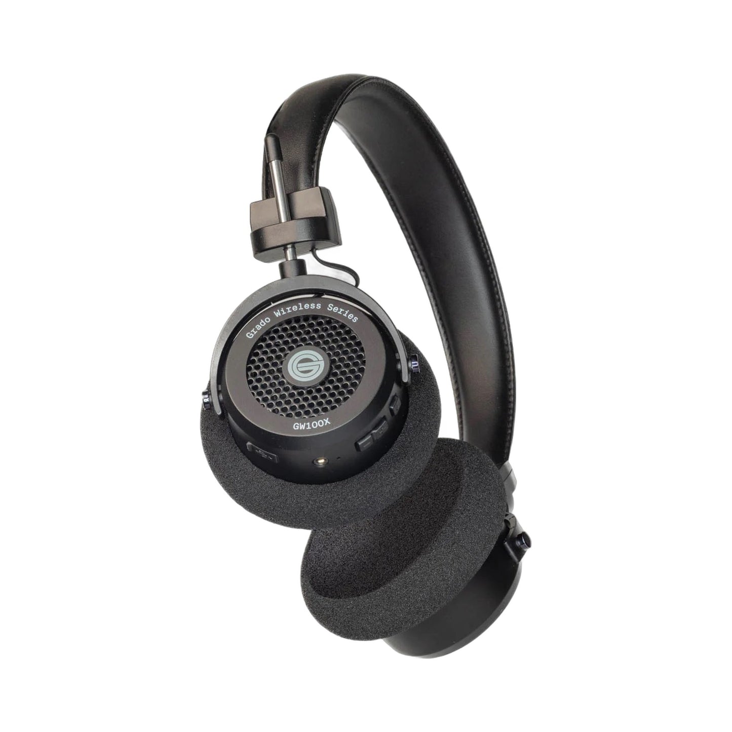 Grado GW100 X Open-Back Bluetooth-Kopfhörer Schrägansicht mit offenem Metallgitter und Schaumstoff-Ohrpolstern
