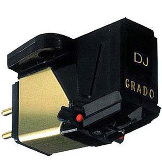 Grado Prestige DJ200i MI-Tonabnehmer Schrägansicht mit goldenem Gehäuse und DJ-Schriftzug
