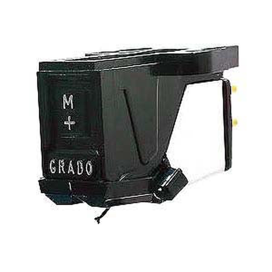 Grado Prestige ME+ Mono-Tonabnehmer Schrägansicht mit M+ Kennzeichnung am schwarzen Gehäuse