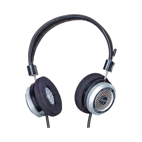 Grado Prestige SR325x Open-Back-Kopfhörer Schrägansicht mit silbernen Ohrmuscheln und Kopfbügel