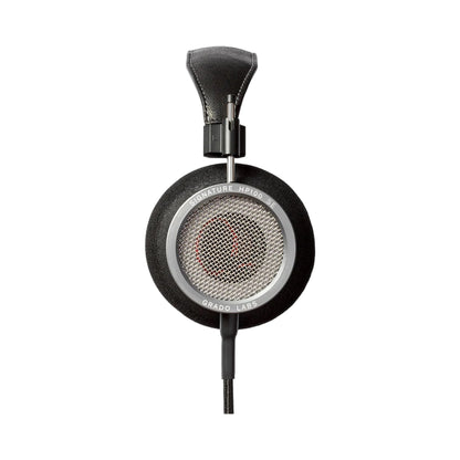 Grado Signature HP100 SE Open-Back-Kopfhörer Seitenansicht einer Ohrmuschel mit Lederkopfbügel