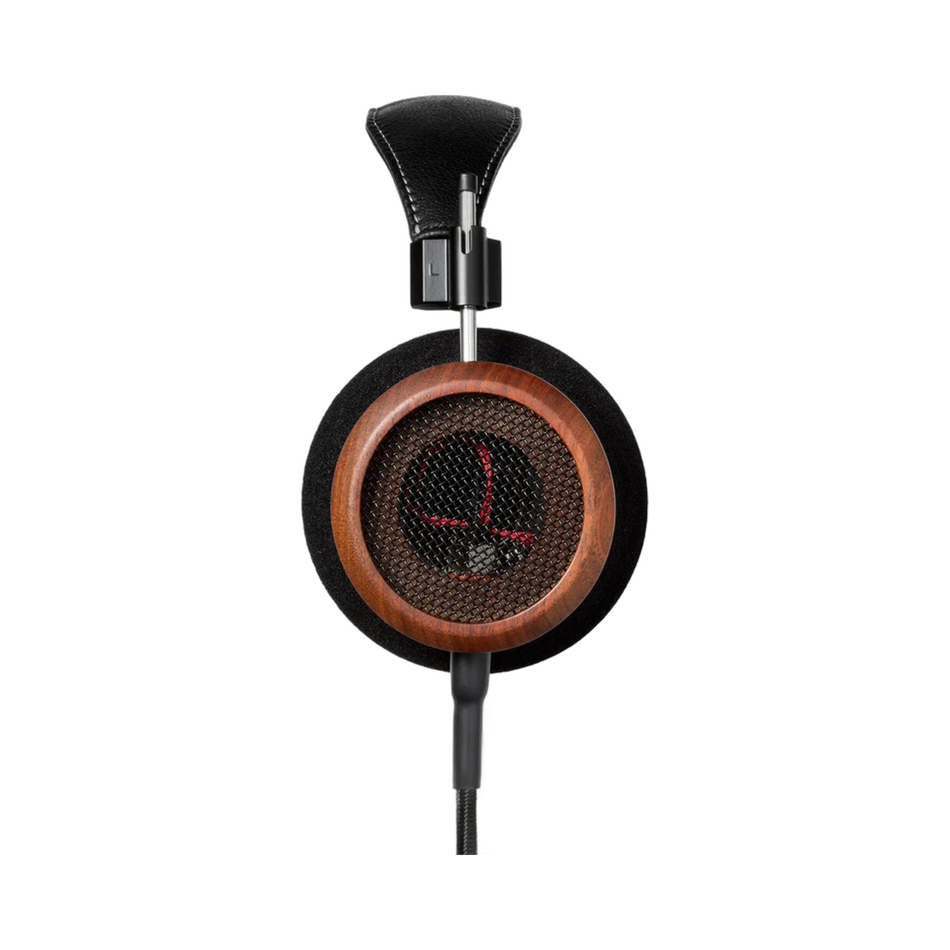 Grado Signature S950 Open-Back-Kopfhörer Seitenansicht einer Holz-Ohrmuschel mit Metallgitter